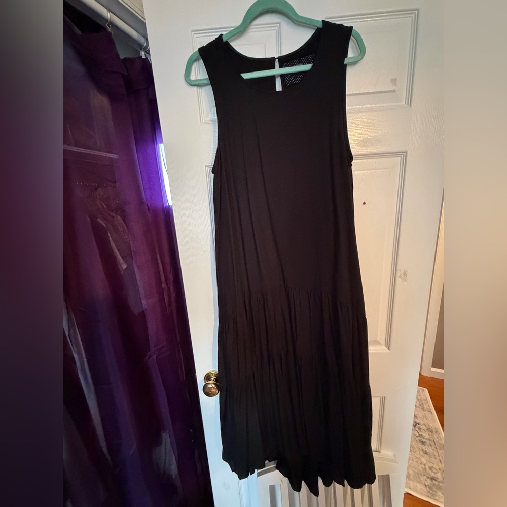 Maeve Black Viscose Tiered Maxi Dress